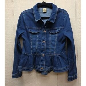 Nina Rosi Jeans Jacket Size Med NWOT Button Up Ruffle Bottom Rustic Western
